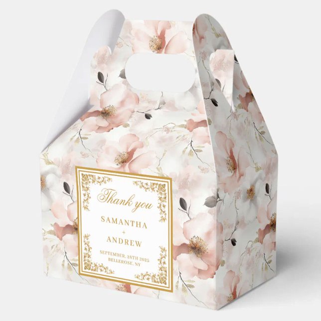 Boite de mariage romantique blush ivoire or floral (Romantic blush ivory gold floral wedding favor box)