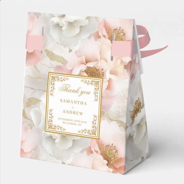 Boite de Merci de Mariage en or blanc intemporel (Timeless Blush Ivory Gold Wedding Thank You Box)
