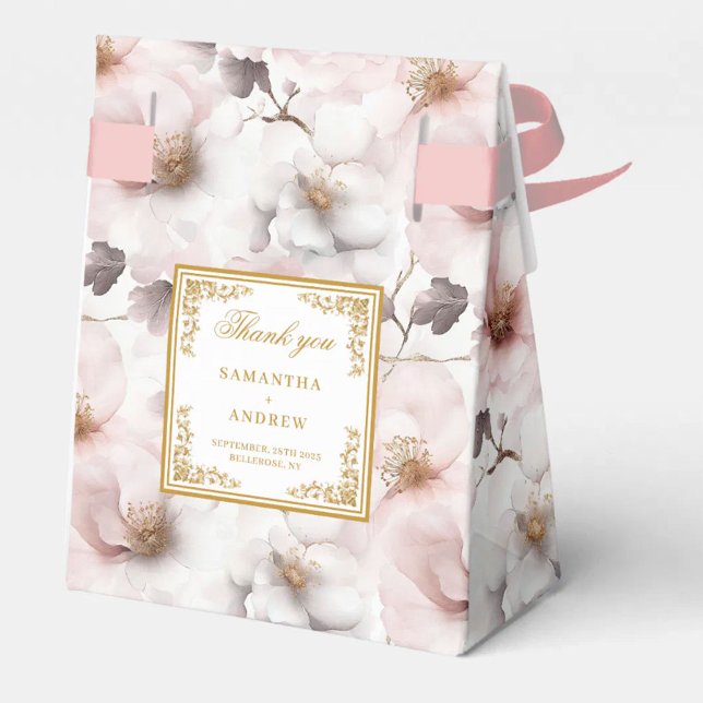 Boite de Merci Mariage en Aquarelle or Blush tenda (Trendy Blush Gold Watercolor Wedding Thank You Box)