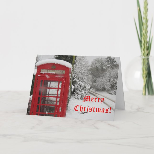 Boîte téléphonique dans la neige Carte de Noël (Devant)
