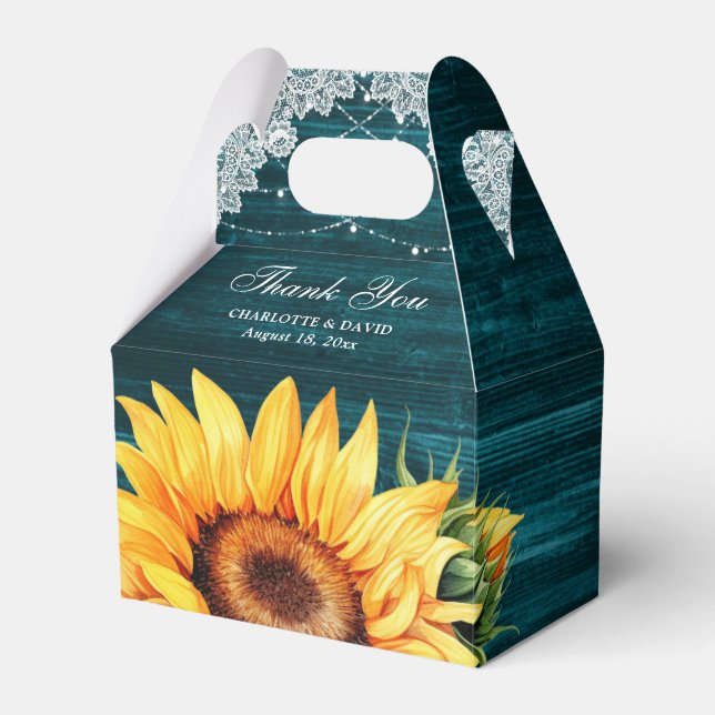 Boite Turquoise Rustique Sunflower de mariage Favo (Verso)