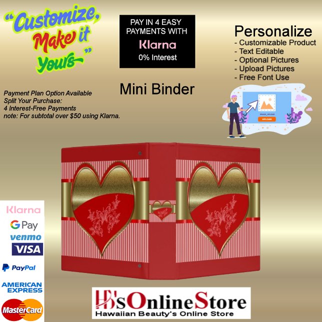 Boîtes de coeur Avery Signature Dossier Classeur (Boxes of Hearts Organization Documents Stationary Mini Binder with Red Background.)