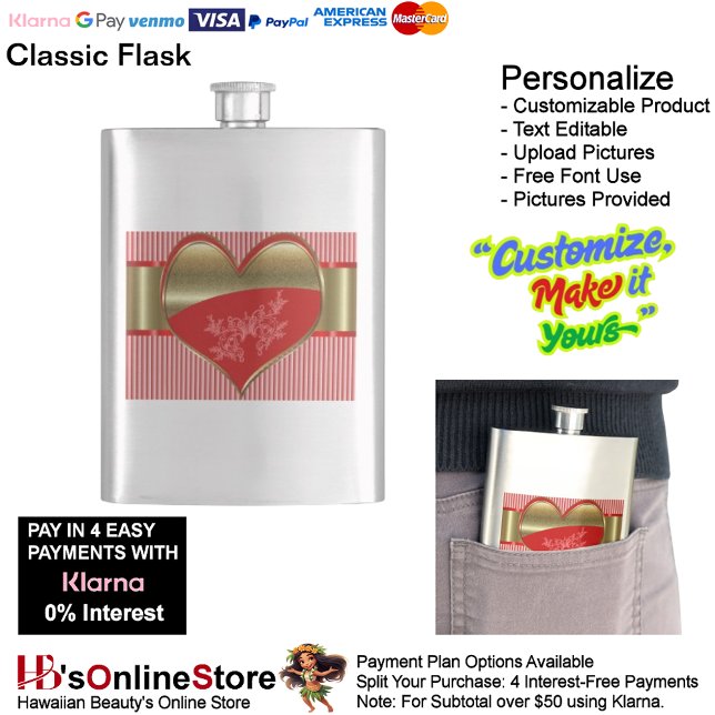 Boîtes de coeur classique flacon (Boxes of Hearts Classic Flask Beverage Container.)