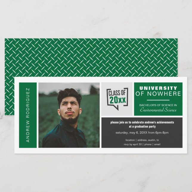 Boîtes vertes et photo Large Graduation Invitation (Devant / Derrière)