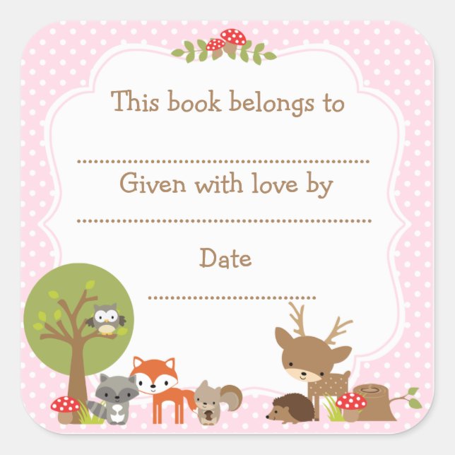 Boîtier Baby shower Woodland autocollant rose (Devant)