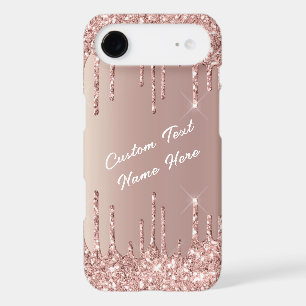 Boîtier iPhone à paillettes en or rose avec texte 