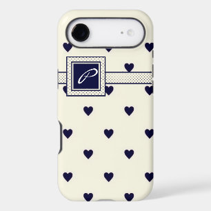 Boîtier iPhone Cœur Monogramme Navy