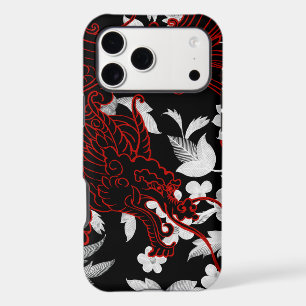 Boîtier iPhone Fleur de Dragon Asiatique - Noir su