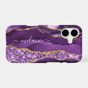 Boîtier iPhone Paillettes Or Violet Nom Personnali