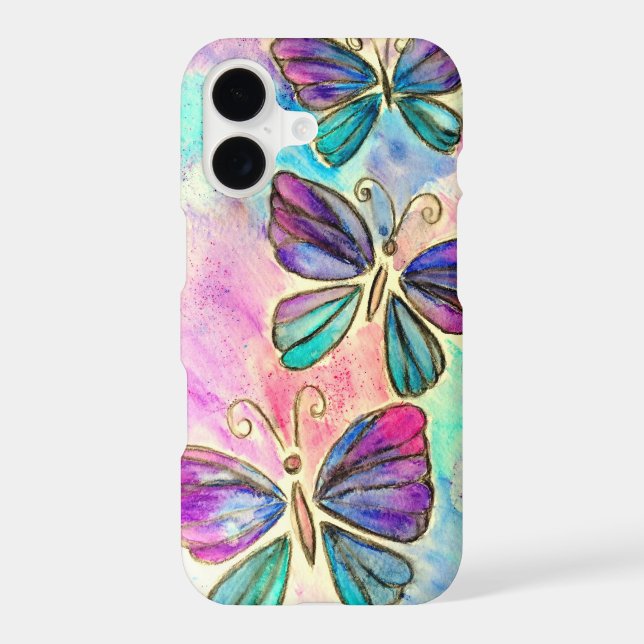 Boîtier iPhone Papillons Rose Violet (Verso)