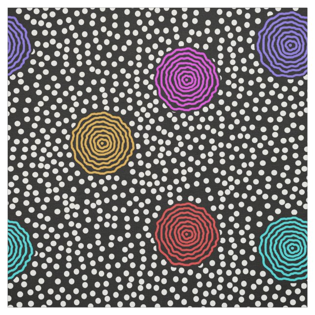 BOJANGLES, RETRO DOTS: MULTI-COLOR on BLACK Fabric (Swatch)