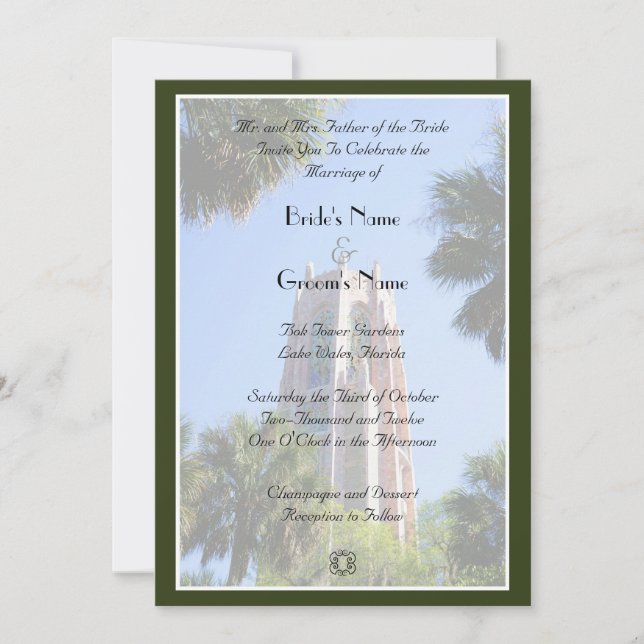 Bok Tower Wedding, personalized Invitation (Front)