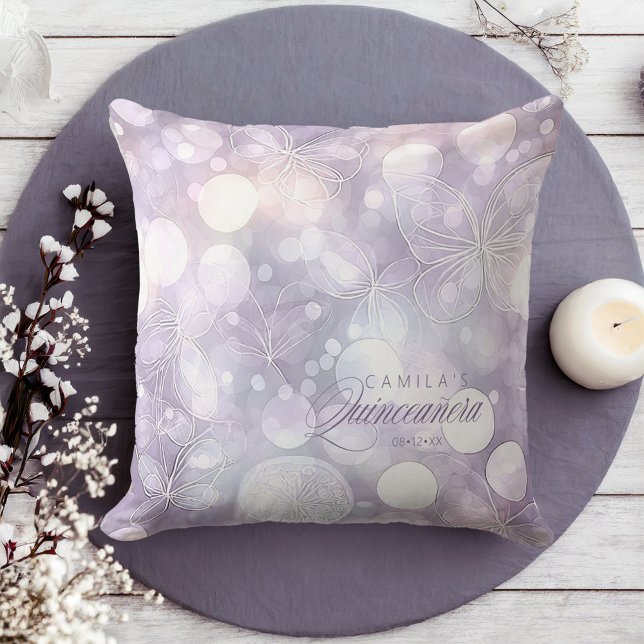 Bokeh and Butterfly Quinceanera Lavender ID1030 Throw Pillow (Creator Uploaded)