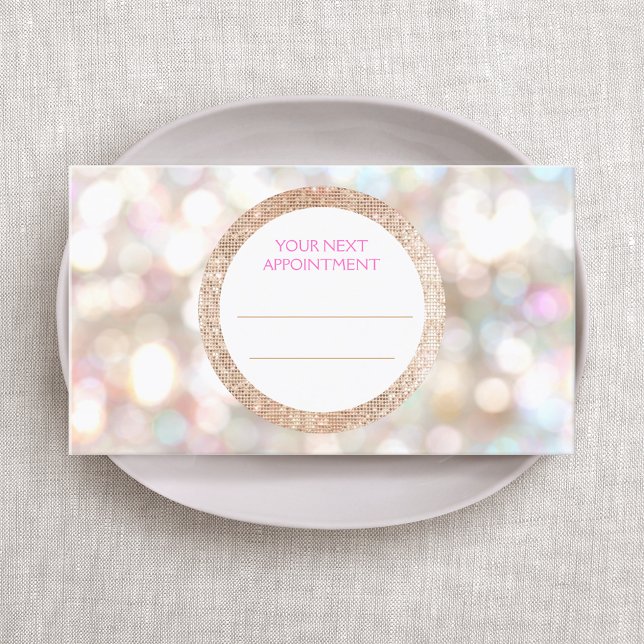 Bokeh and Rose Gold Sequin Hair Salon Appointment Card (Creator Uploaded)