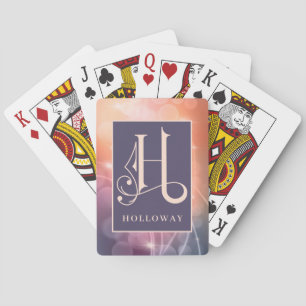 Bokeh Background  H Monogram, Personalize Playing Cards