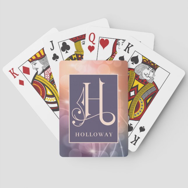 Bokeh Background  H Monogram, Personalize Playing Cards (Back)