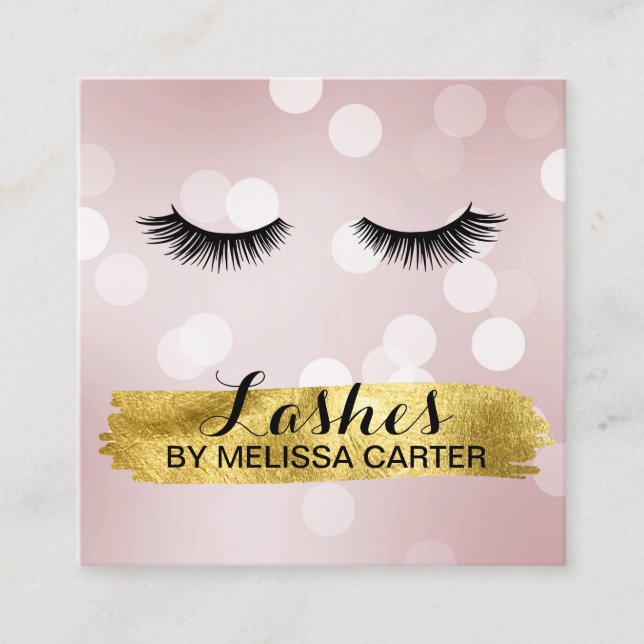 Bokeh Beauty Salon Makeup Artist Lash Extensions Square Business Card (Front)