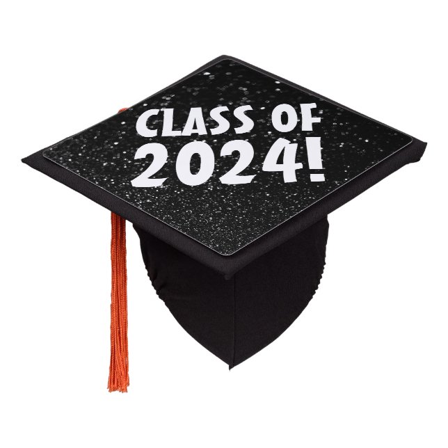 Bokeh Black Glitter Class of 20XX Graduation Cap Topper (Angled)