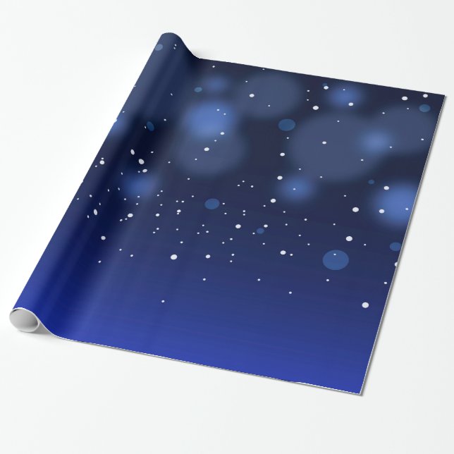Bokeh Blue Abstract Starry Sky Wrapping Paper (Unrolled)