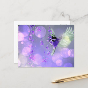 Bokeh Bubbles Flying Hummingbird - Purple Postcard