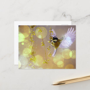 Bokeh Bubbles Flying Hummingbird - Yellow Postcard