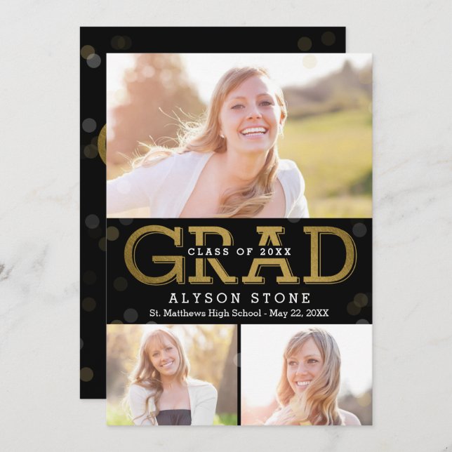 Bokeh Collage EDITABLE COLOR Graduation Invitation (Front/Back)