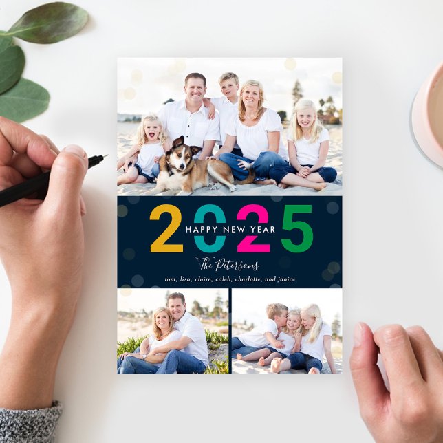 Bokeh Collage EDITABLE COLOR New Year Photo Cards (Creator Uploaded)