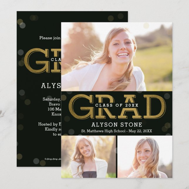 Bokeh Collage Editable Colour Graduation Card (Front/Back)