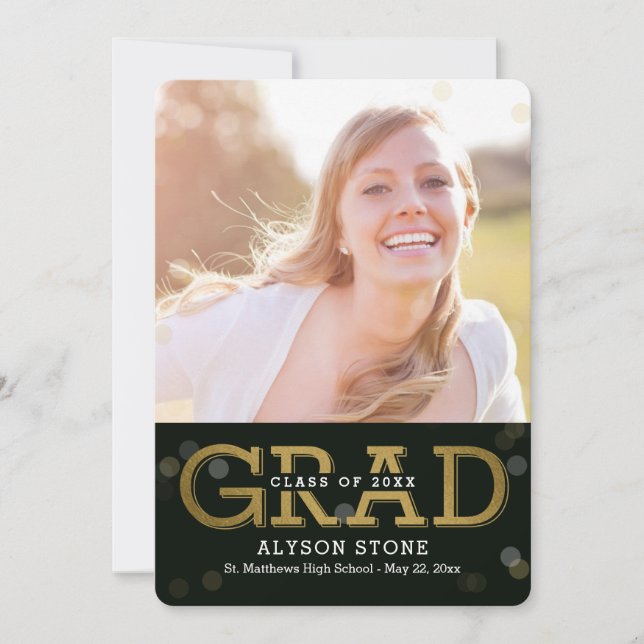 Bokeh Editable Colour Photo Graduation Invitation (Front)