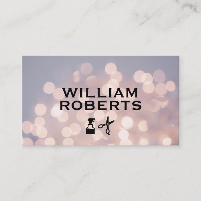 Bokeh Elegant Salon Shears Spray Bottle Business Card (Front)