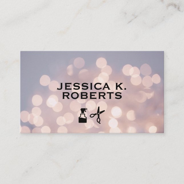 Bokeh Elegant Salon Shears Spray Bottle Business Card (Front)