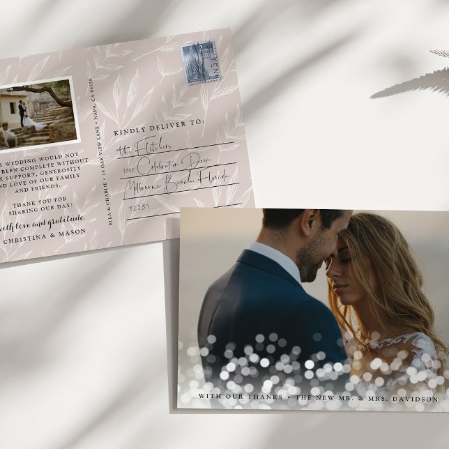 Bokeh Flare Wedding Photo Thank You Postcard (Creator Uploaded)