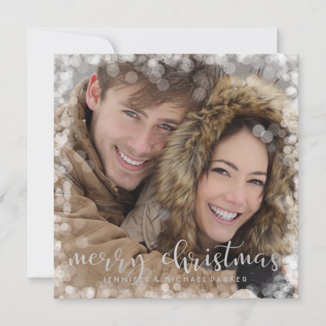 Bokeh Frame Merry Christmas with Photo Holiday Card (Front)