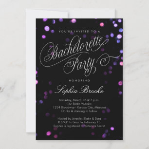 Bokeh Glam Black & Pink Bachelorette Party Invite