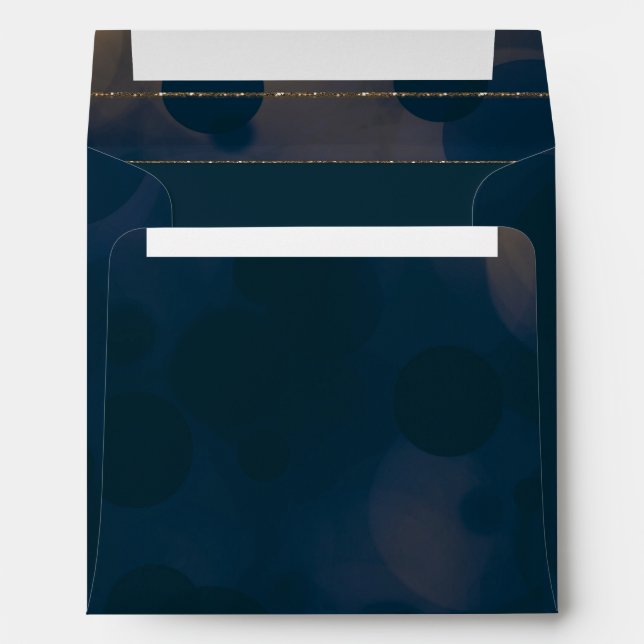 Bokeh Glam Blue & Gold Invitation Enveloppes (Dos (Bas))