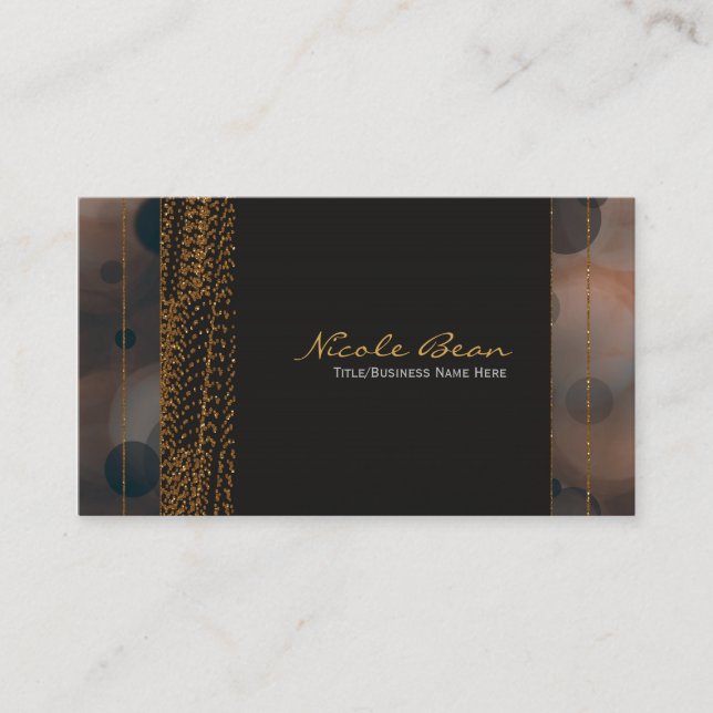 Bokeh Glam Brown Beige & Gold Chic Business Cards (Front)