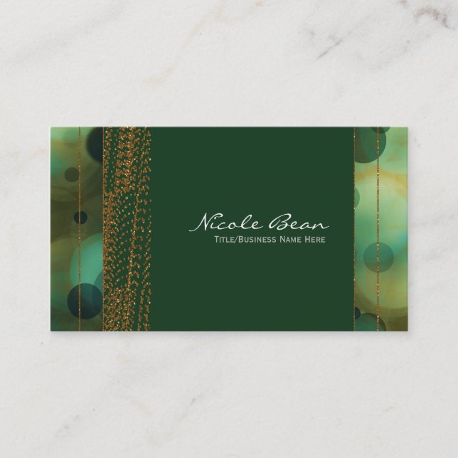 Bokeh Glam Green & Gold Chic Cartes de visite (Devant)