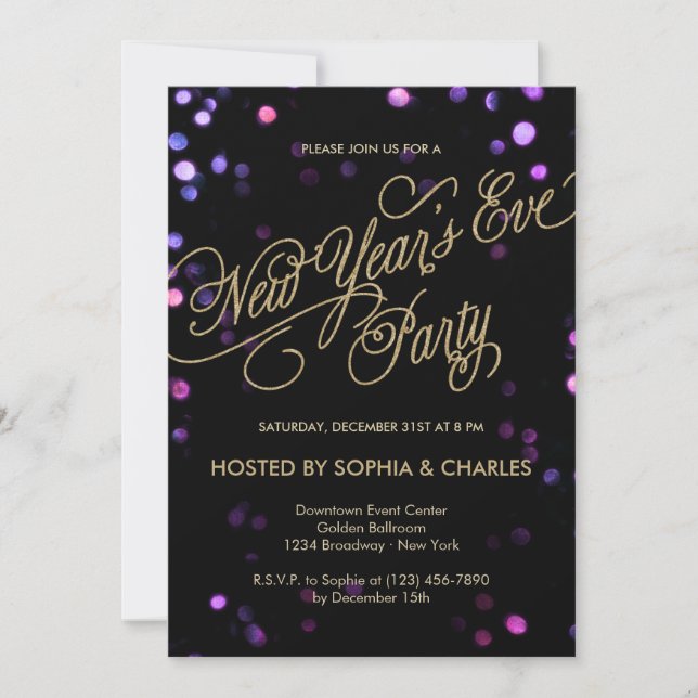 Bokeh Glam New Year's Eve Party Invitation (Front)