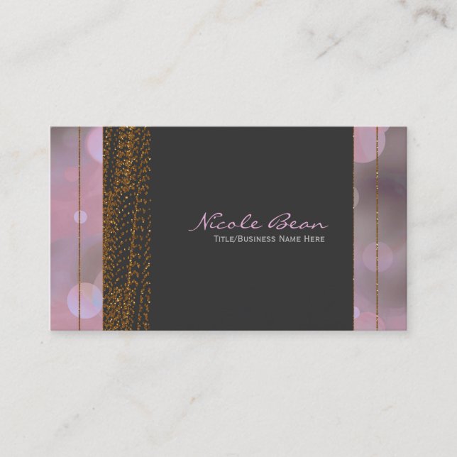 Bokeh Glam Pink Grey & Gold Chic Business Cards (Front)