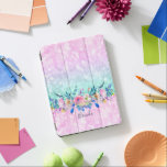 Bokeh Glitter & Colourful Flowers Bouquet iPad Pro Cover<br><div class="desc">Pink and mint-green bokeh glitter background accented with colourful watercolors flowers bouquet. Custom monogram.</div>
