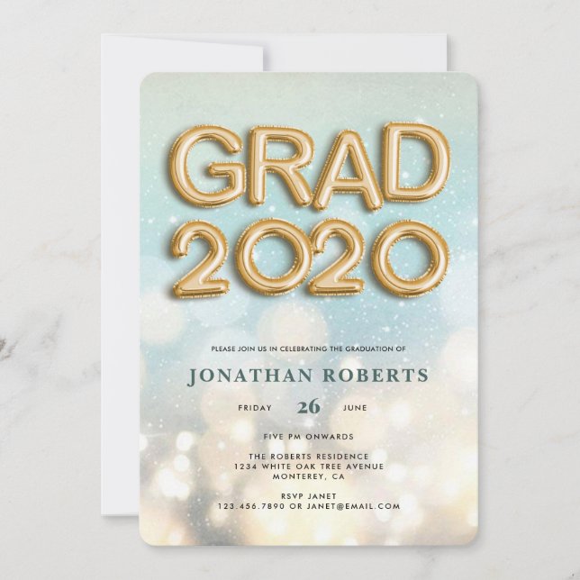 Bokeh Gold Foil Grad 2020 Invitation (Front)