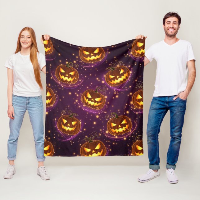 Bokeh Halloween | Glowing Jack-O’ Lantern (2) Fleece Blanket (In Situ)