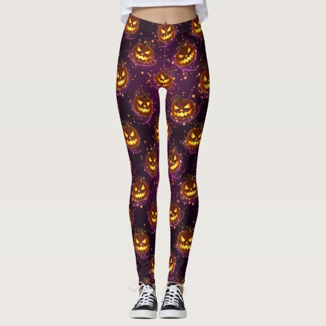 Bokeh Halloween | Glowing Jack-O’ Lantern (2) Leggings (Front)