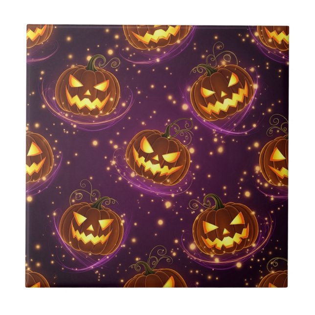 Bokeh Halloween | Glowing Jack-O’ Lantern (2) Tile (Front)