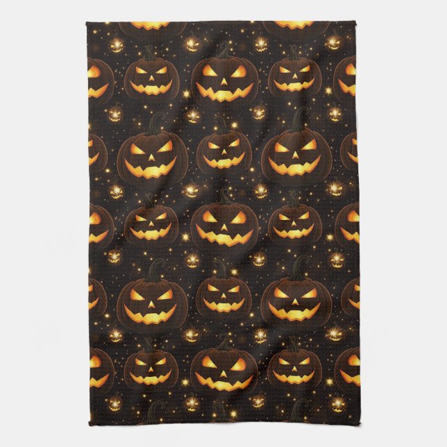Bokeh Halloween | Glowing Jack-O’ Lantern (3) Kitchen Towel (Vertical)
