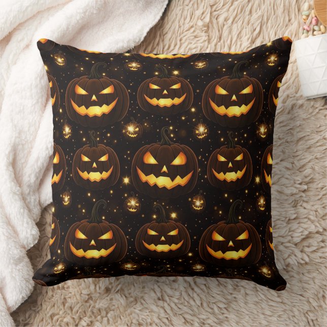 Bokeh Halloween | Glowing Jack-O’ Lantern (3) Throw Pillow (Blanket)