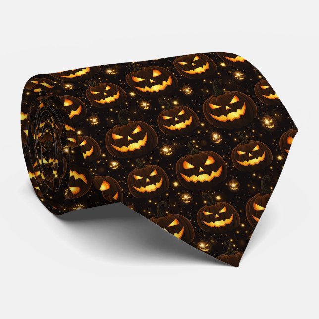 Bokeh Halloween | Glowing Jack-O’ Lantern (3) Tie (Rolled)
