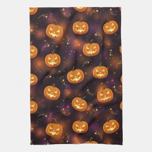 Bokeh Halloween | Glowing Jack-O’ Lantern (4) Kitchen Towel (Vertical)