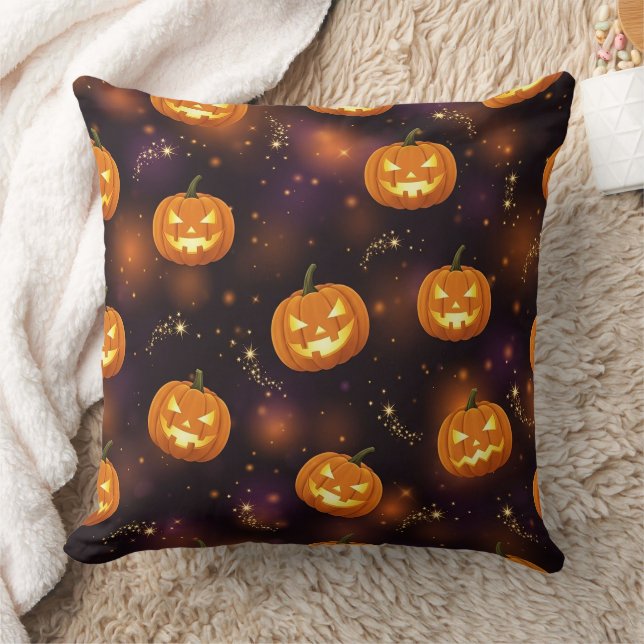 Bokeh Halloween | Glowing Jack-O’ Lantern (4) Throw Pillow (Blanket)