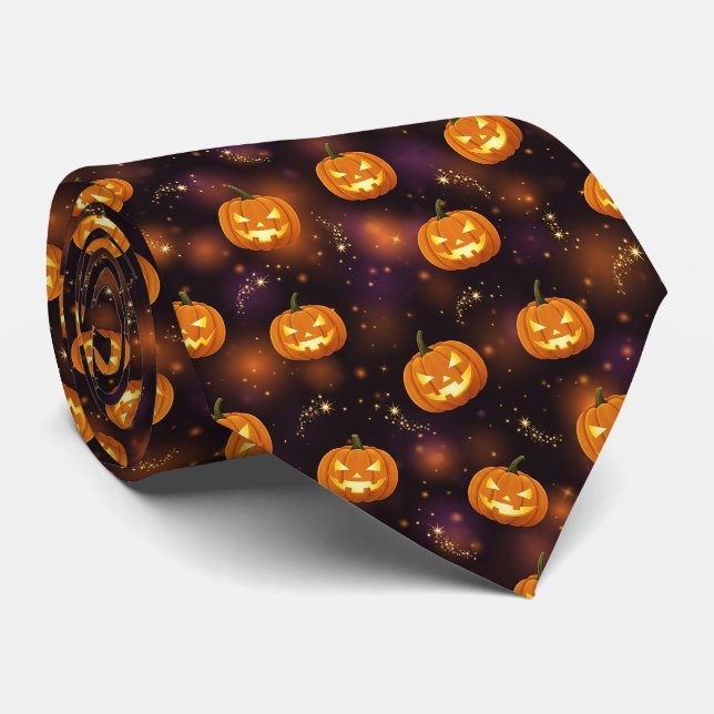 Bokeh Halloween | Glowing Jack-O’ Lantern (4) Tie (Rolled)